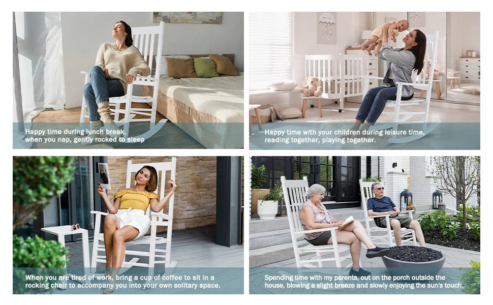 Wooden Porch Rocking Chair – High Back Outdoor Rocker for Adults, Patio & Garden Seating