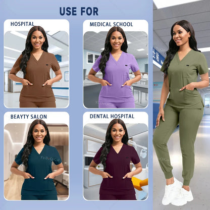 Women's Stretch Scrub Set - Nursing Uniform Top & Jogger Pants for Medical Work