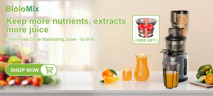 BioloMix Cold Press Juicer — 130mm Feed Chute, Whole Fruit & Veg, High Yield BPA-Free Slow Masticating Juicer