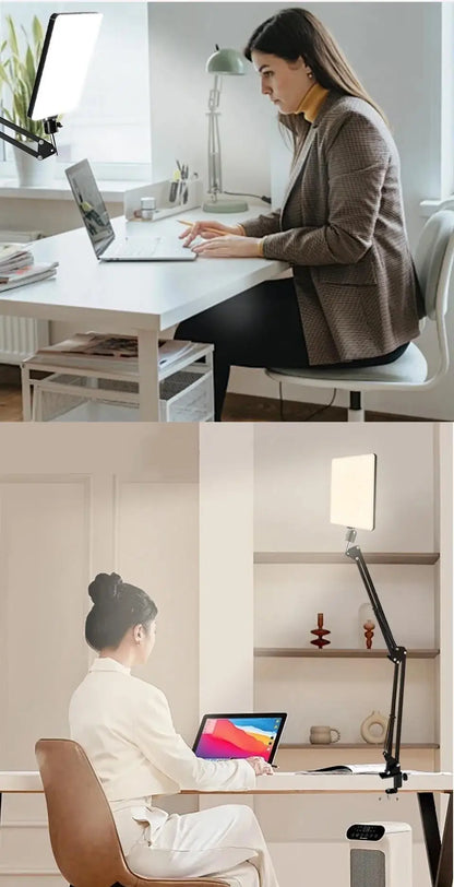 LED Photography Light with Scissor Arm Stand - Selfie & Conference Lighting, Photo Studio Lamp for Zoom & YouTube Live Streaming