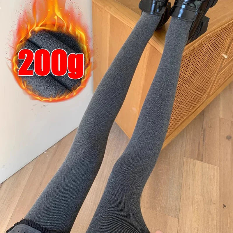 Women’s Winter Plush Leggings — Thicken Vertical Stripe Thermal Tights, High-Waist Fleece, Slim Fit, High Stretch