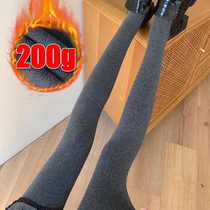 Women’s Winter Plush Leggings — Thicken Vertical Stripe Thermal Tights, High-Waist Fleece, Slim Fit, High Stretch