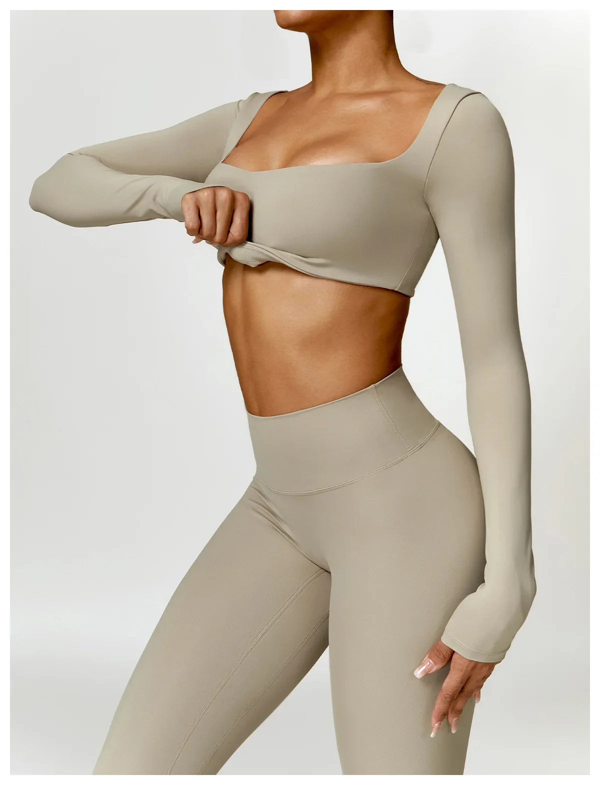 Hearuisavy 2PCS Long Sleeve Gym Set for Women, Quick-Drying Yoga Clothes, Sportswear, Running Leggings, Workout Sports Crop Top