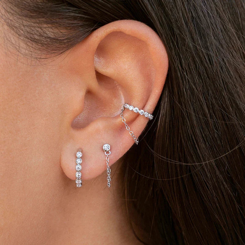 925 Sterling Silver White Zircon Hoop Earrings for Women – Fashion Geometric Crystal Silver Earrings Fine Jewelry Elegant Daily Wear Jewelry