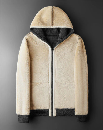 Winter Lambswool Jacket for Men & Women - Thick Warm Fleece Coat with Long Sleeves, Zipper Hoodie, Casual Sports Style, Black