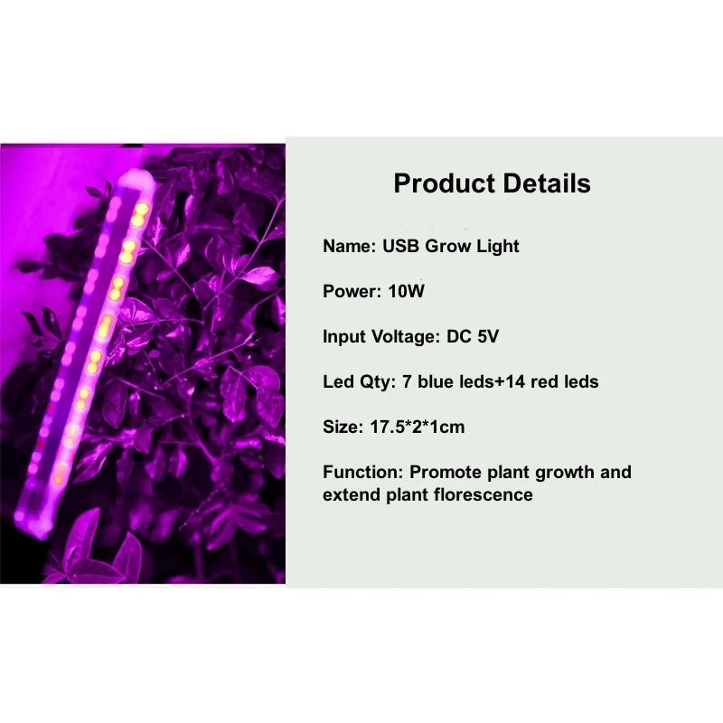 USB 5V Full Spectrum LED Grow Light with Flexible Hose for Indoor Plants, Greenhouse, Seedlings, and Hydroponics