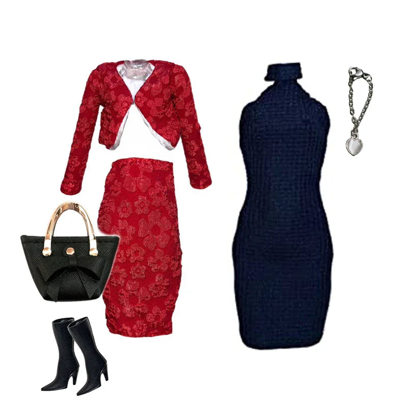 Deluxe Doll Clothes Set – Black & Red Tea Time Fashion Outfit for 11.5” Dolls