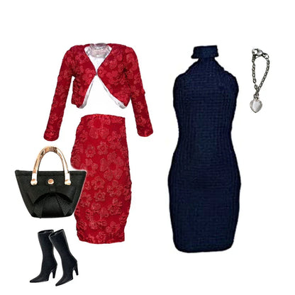 Deluxe Doll Clothes Set – Black & Red Tea Time Fashion Outfit for 11.5” Dolls