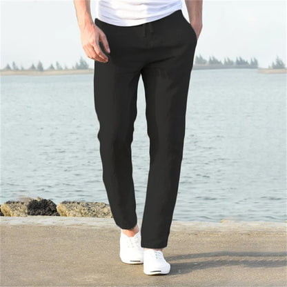 Men's Cotton Linen Pants – Breathable Solid Color Trousers for Autumn, Fitness & Streetwear, S-3XL