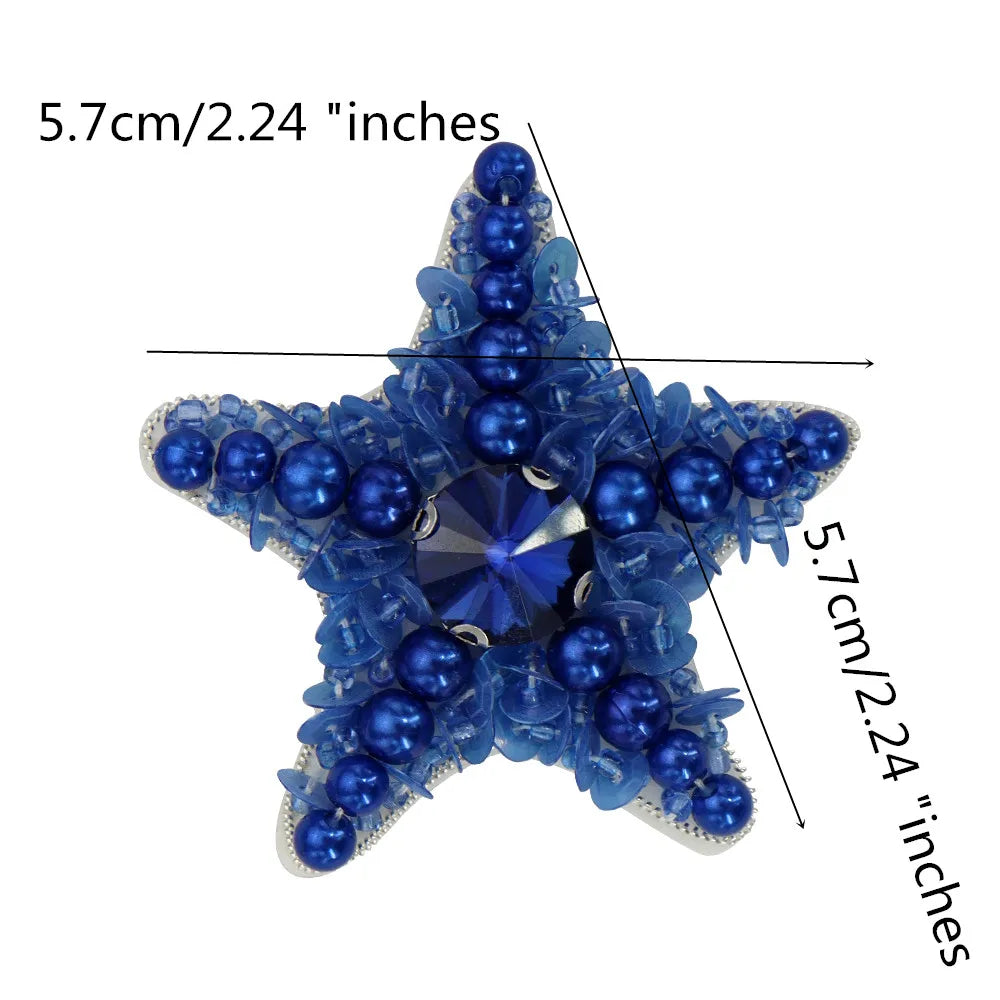 Marine Series Rhinestone Patches - Handmade Shell Starfish Seahorse Leaf Beaded Sewing Appliques for DIY Clothing