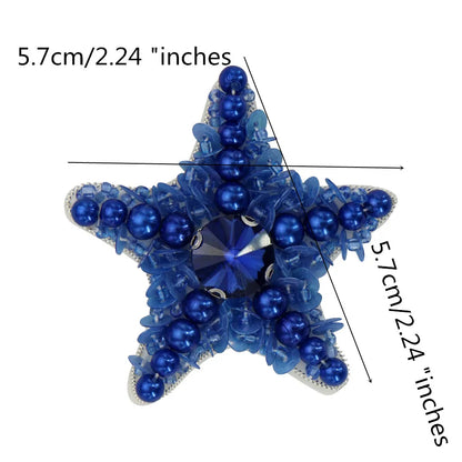 Marine Series Rhinestone Patches - Handmade Shell Starfish Seahorse Leaf Beaded Sewing Appliques for DIY Clothing