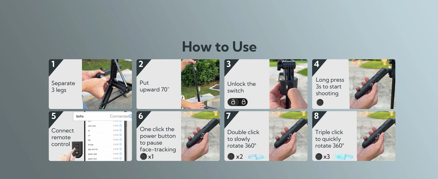 Smartphone Selfie Stick Gimbal Stabilizer – Anti-Shake Pan-Tilt Tripod with Bluetooth Remote & AI Follow