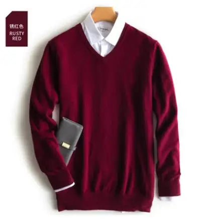 Men's Classic V-Neck Sweater - Cashmere Cotton Blend Warm Autumn Winter Pullover Casual Jumper