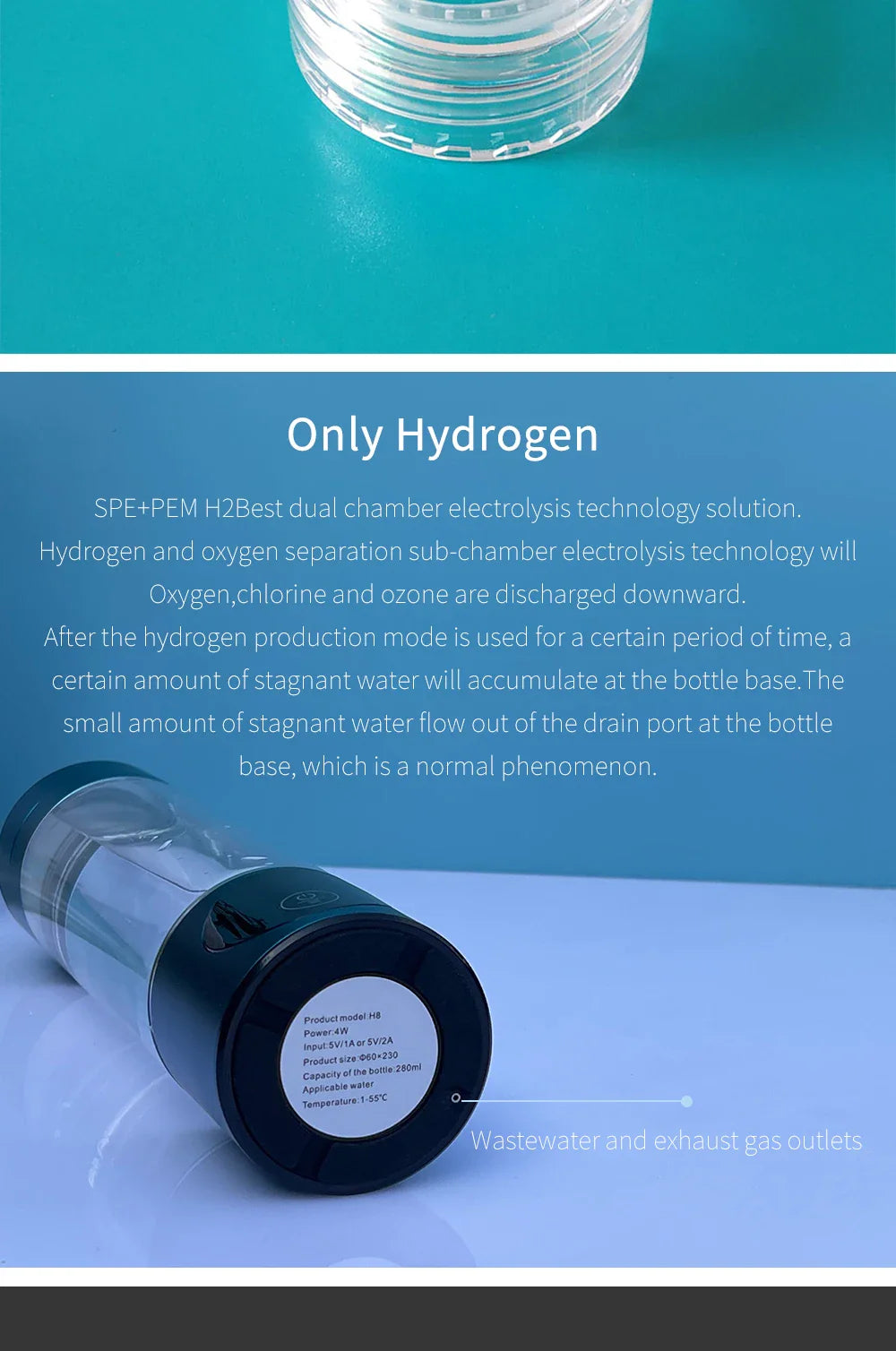 BlueVida 8th Gen Nano Hydrogen Water Generator Bottle - DuPont SPE/PEM Hydrogenator with H2 Inhaler & Touch Button