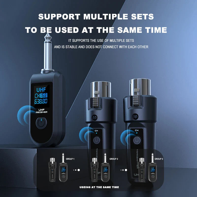 BOMGE UHF XLR Wireless Microphone Adapter System – Transmitter & Receiver for Dynamic Microphone, Guitar, Audio Mixer & PA System