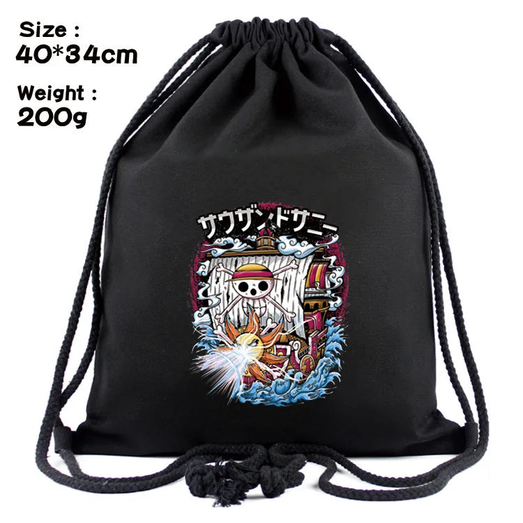 One Piece Luffy Anime Drawstring Backpack — Full-Color Cartoon Storage Bag with Pocket