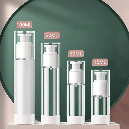 Clear Airless Cosmetic Pump Bottle Set: Travel Size Dispenser for Cream, Gel, Lotion - Makeup Container in 15ml, 30ml, 50ml