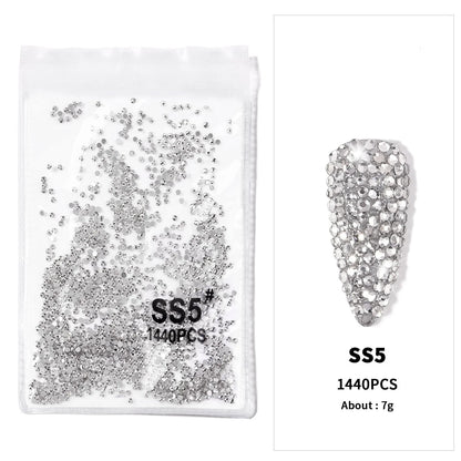 12-Grid 3D Glass AB Crystal Nail Art Rhinestones Kit – Flatback Round Beads with Tools for Nail Jewelry & Diamond Decoration