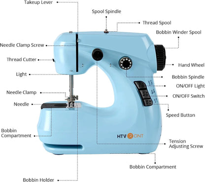 HTVRONT Mini Electric Sewing Machine for Beginners — Portable Household Sewing Kit with 42PCS, Foot Pedal, and Straight Stitch Table Tool