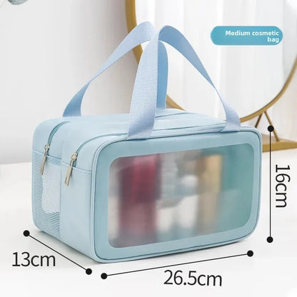 Waterproof Large Capacity Travel Cosmetic Bag – Portable Shower Makeup Organizer with Separate Wet & Dry Compartments