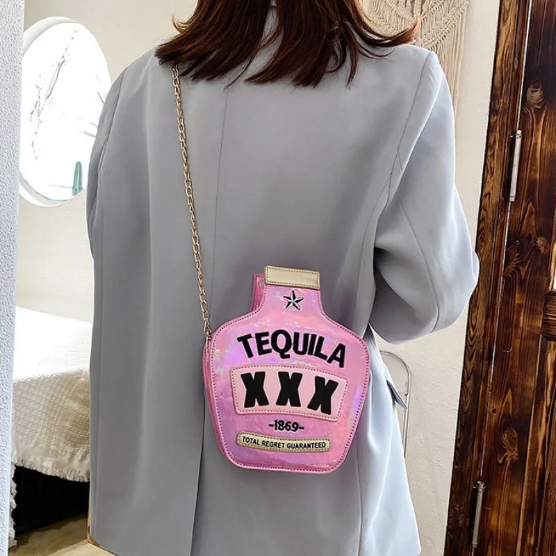 Ladies Fashion Laser Sequin Letter Wine Bottle Crossbody Shoulder Bag – Creative Personalized Design