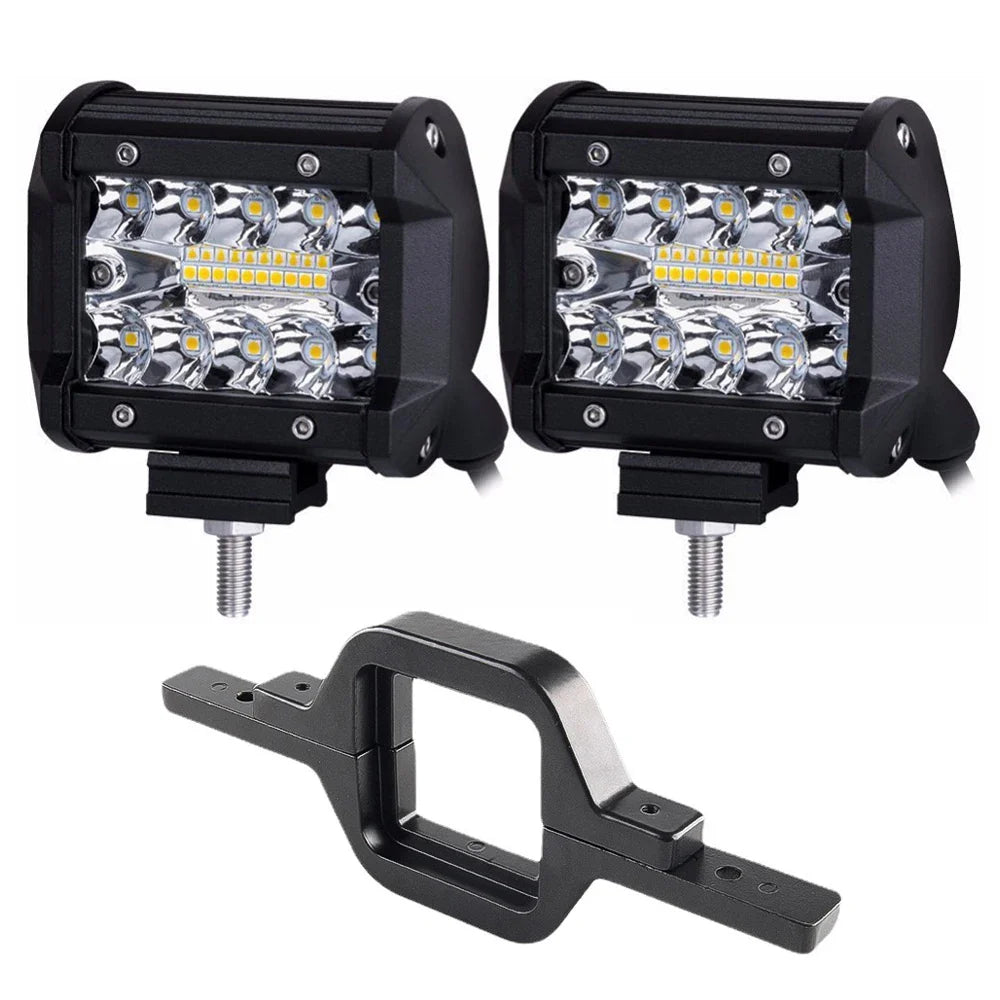 4 Inch 60W LED Work Light Bar with Universal Tow Hitch Mount – Spot Flood Offroad Lighting for Pickup Truck, Van & Trailer Accessories