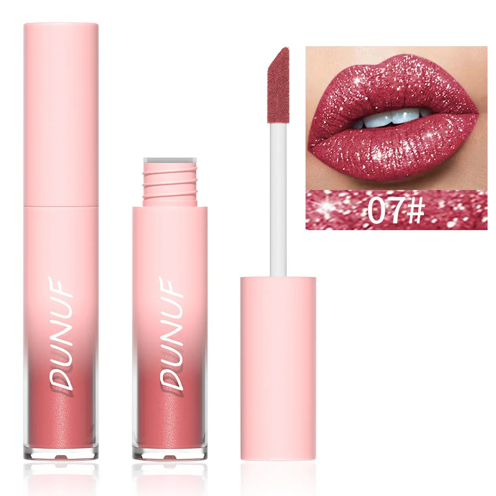 18-Color Sexy Red Diamond Glitter Lip Gloss – Metallic, Waterproof, Long-Lasting Matte Shimmer Liquid Lipstick for Women