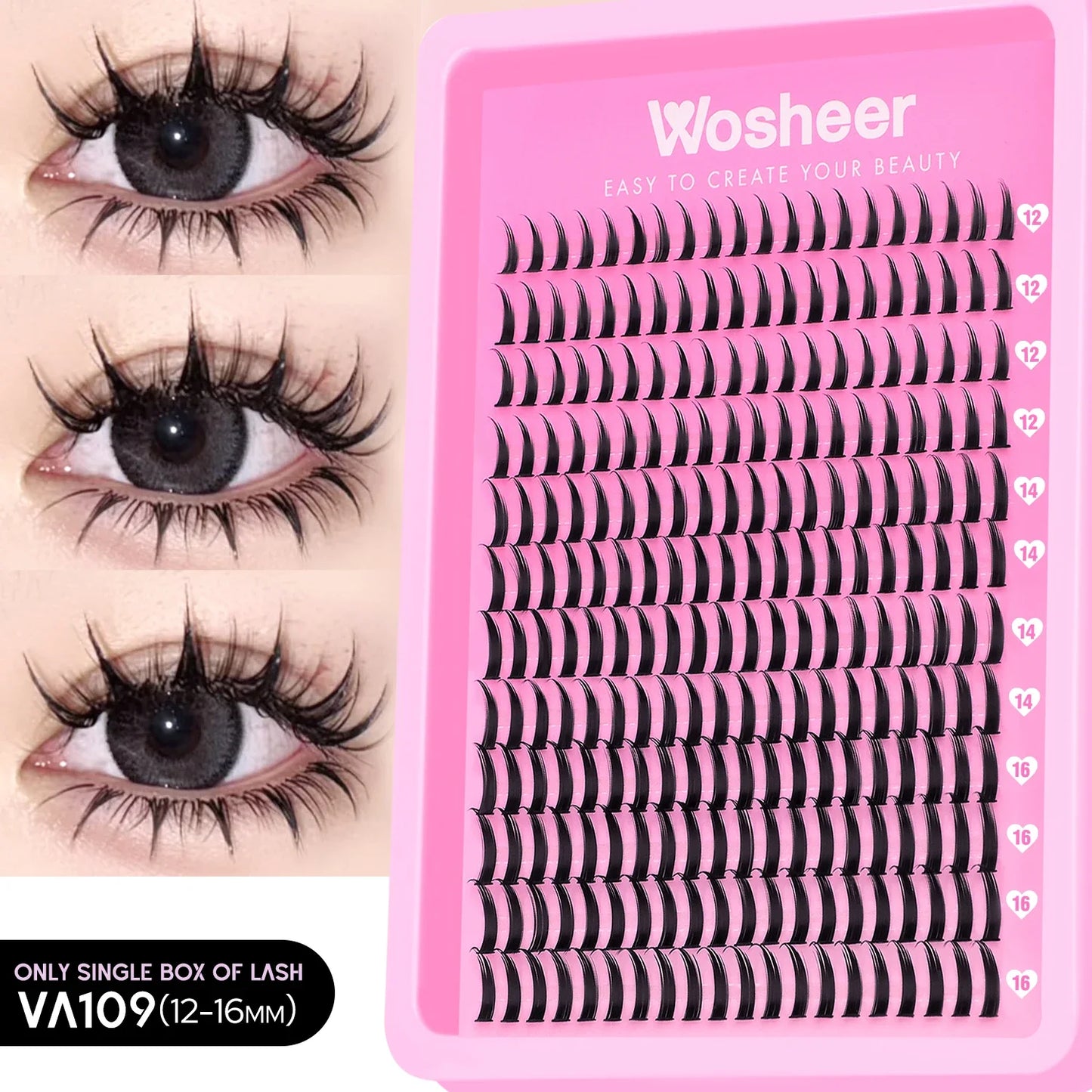 WOSHEER Lash Clusters Kit – Spiky Volume Individual Eyelash Extensions DIY Manga-Style Faux Mink Cluster Lashes