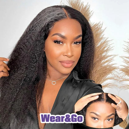 Kinky Straight Human Hair Wig – 13x4 Lace Front, Pre-Plucked Yaki Straight Brazilian Wig