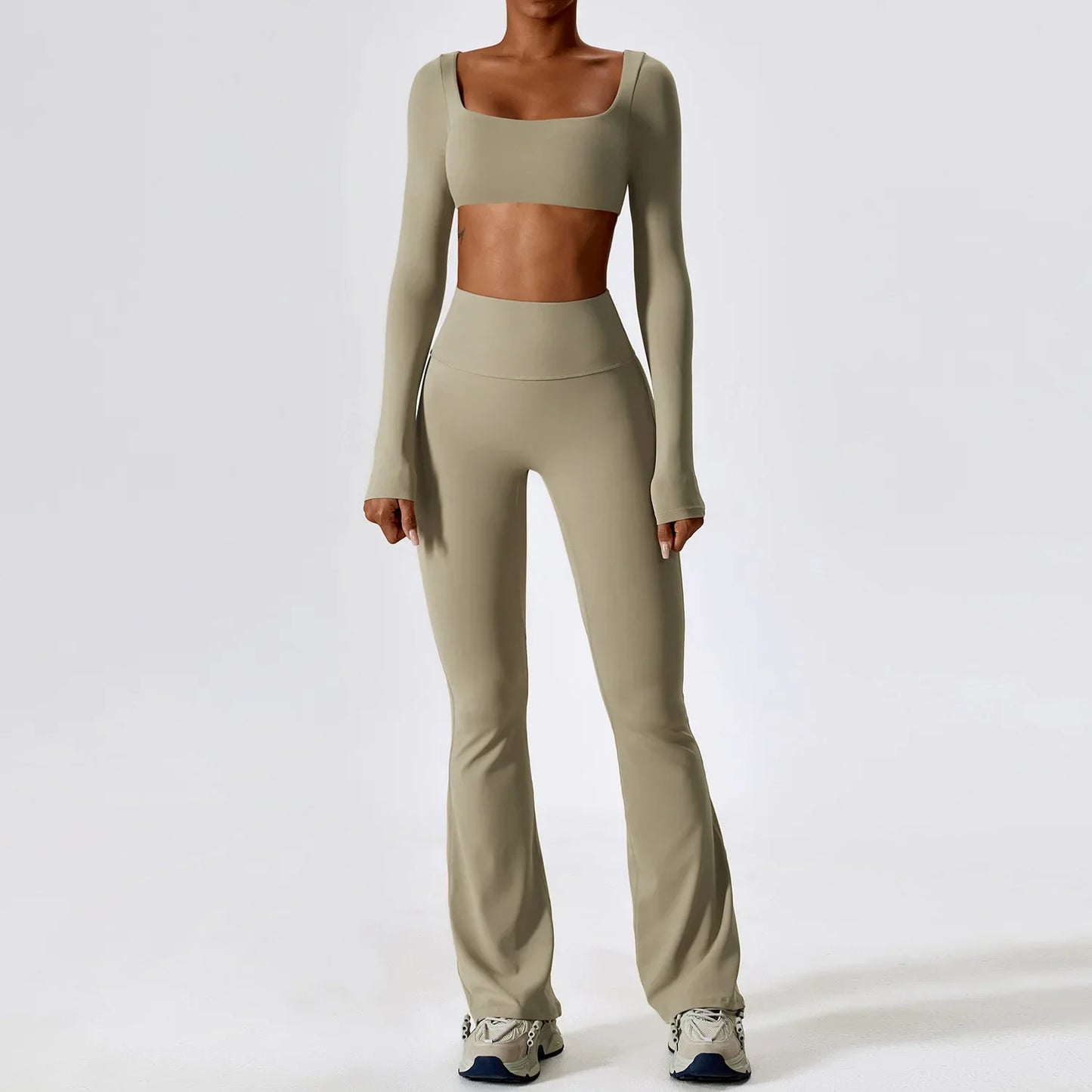 2PCS Seamless Women’s Yoga Set – Long Sleeve Crop Top & Leggings Workout Outfit, Athletic Gym Sportswear