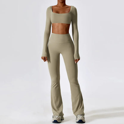 2PCS Seamless Women’s Yoga Set – Long Sleeve Crop Top & Leggings Workout Outfit, Athletic Gym Sportswear
