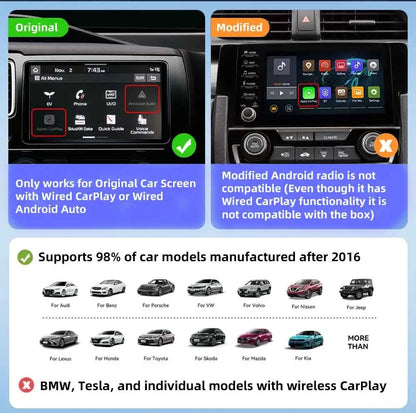 Wireless CarPlay and Android Auto 2-in-1 Box Adapter - Supports Spotify, Netflix for Mazda, Toyota, Mercedes, Peugeot, Volvo