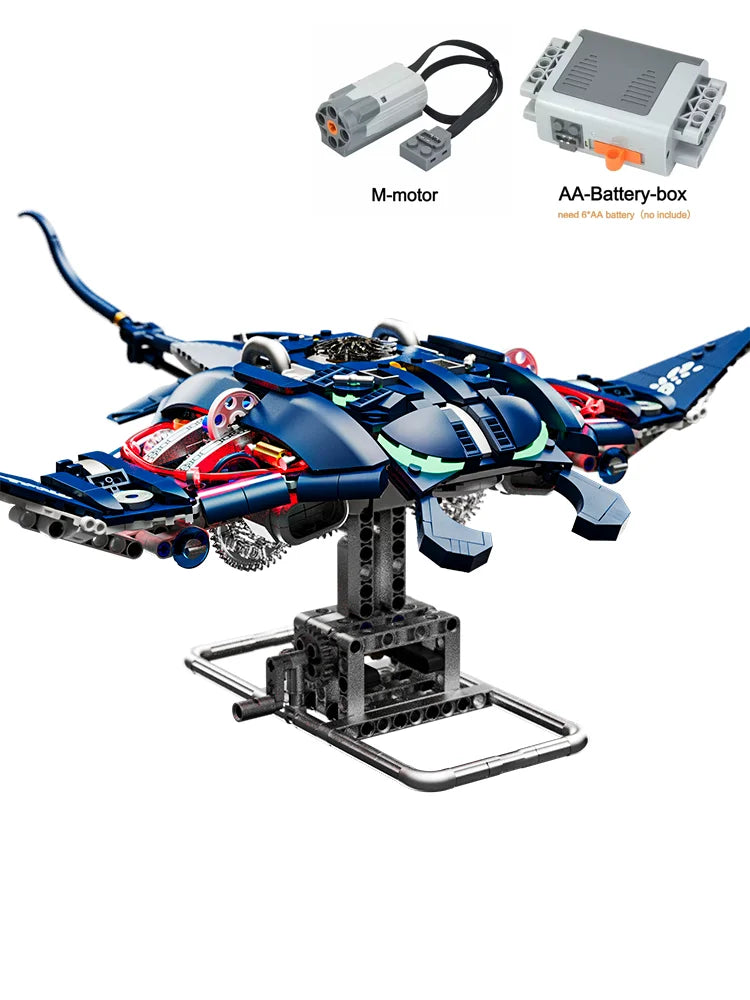 Mechanical Animal Building Blocks – T-Rex, Whale, Parrot, Devil Ray & Shark Model with Lights for Kids & Adults