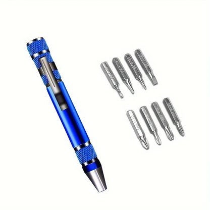 8-in-1 Aluminum Alloy Screwdriver Pen — Replaceable Bits for Easy Repairs & Disassembly