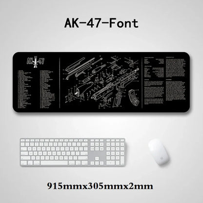 Gun Cleaning Mat Mouse Pad — Armorers Bench Mat with Parts Diagram & Instructions for AR15, AK47, GL, 1911