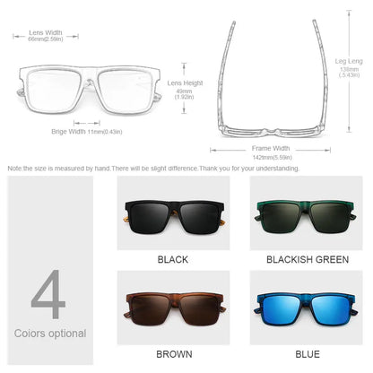 Oi Wood Square Polarized Sunglasses for Men — UV400 Fashion Sport & Driving Sun Glasses