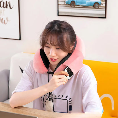 Memory Foam U-Shaped Neck Pillow - Soft Travel Pillow with Massage Function for Comfortable Sleeping and Cervical Healthcare Bedding