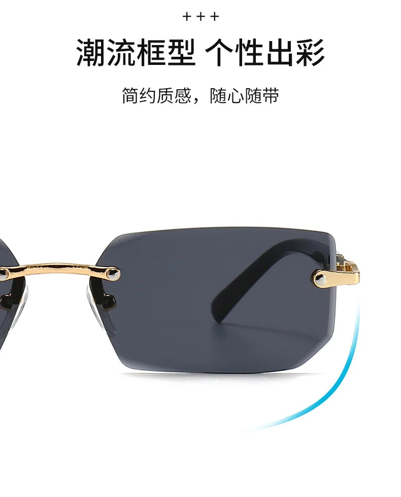 Rimless Rectangle Sunglasses — Fashion Small Square Shades for Men & Women, Summer Travel Eyewear
