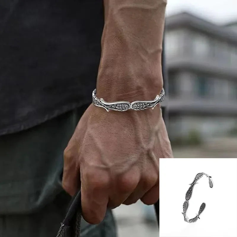 Retro Tibetan Six-Character Mantra Bracelet — Silver Plated Lotus Cuff for Men