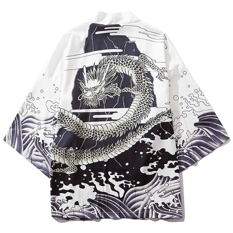 Anime Dragon Print Haori Kimono - Summer Cosplay Yukata Cardigan for Men & Women
