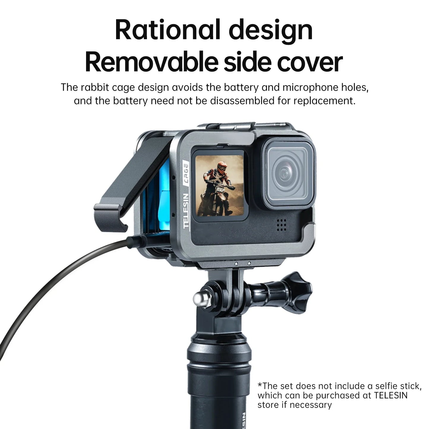 TELESIN Aluminum Alloy Cage for GoPro Hero 12/11/10/9 – Vlog Frame Case with Cold Shoe Mount & Protective Housing