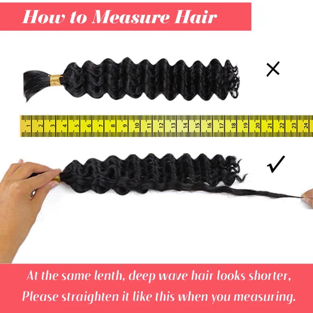 Human Braiding Hair Deep Wave Bulk - 100g No Weft Hair Bundles for Boho Braids, Micro Human Hair