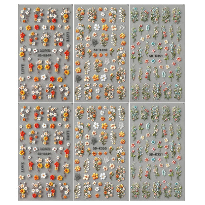 5D Daisy Nail Stickers - Embossed Spring Floral Self-Adhesive Decals for Acrylic Nail Art & DIY Manicure Decoration