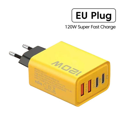 120W PD USB-C Charger - Fast Charging Mobile Phone Adapter with Quick Charge 3.0, Type C for iPhone, Samsung, Xiaomi, EU/US Plug
