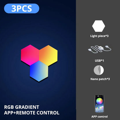 RGB Hexagonal Smart Wall Lamp – Color Changing DIY Modular Night Light with Music Sync & App Control for Bedroom & Game Room