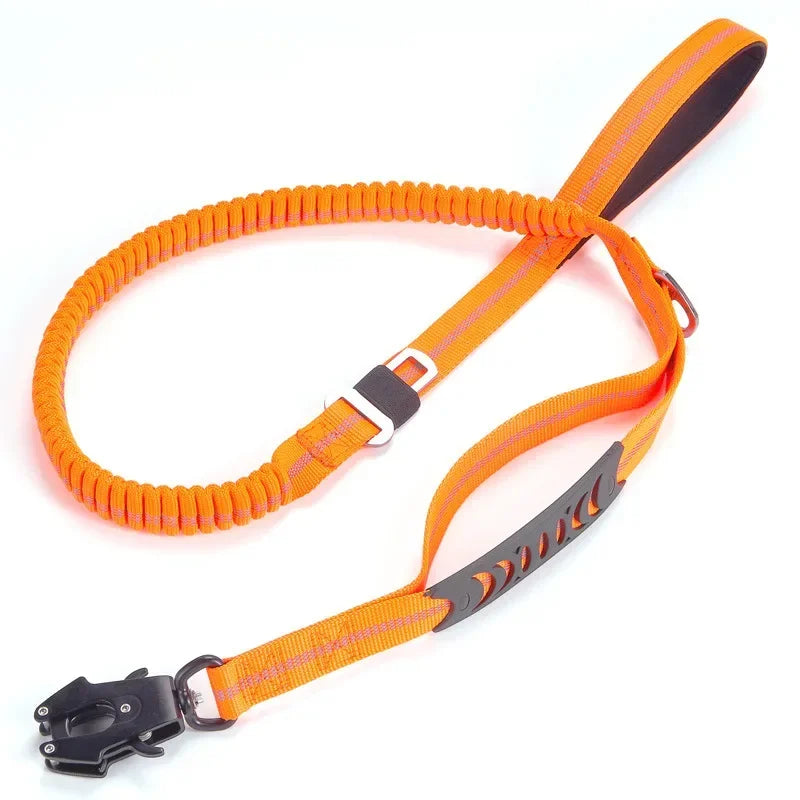 Reflective Shock-Absorbing Dog Leash – Heavy-Duty Tactical Bungee Leash with Car Seatbelt for Large Dogs, No-Pull Pet Leash