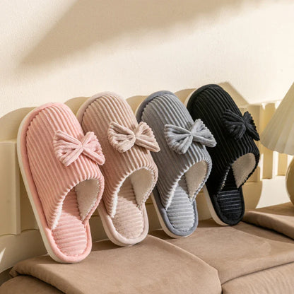 Women’s Fashion Bow Slippers – Lightweight Soft Warm Indoor Bedroom Slippers for Fall & Winter Home Comfort