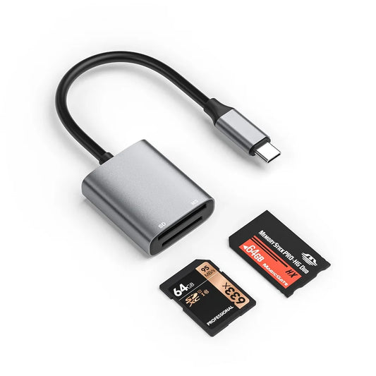 USB-C & Lightning SD/MS Card Reader Adapter – Memory Stick Pro Duo Converter for iPhone, Supports SD/SDHC Data Transfer
