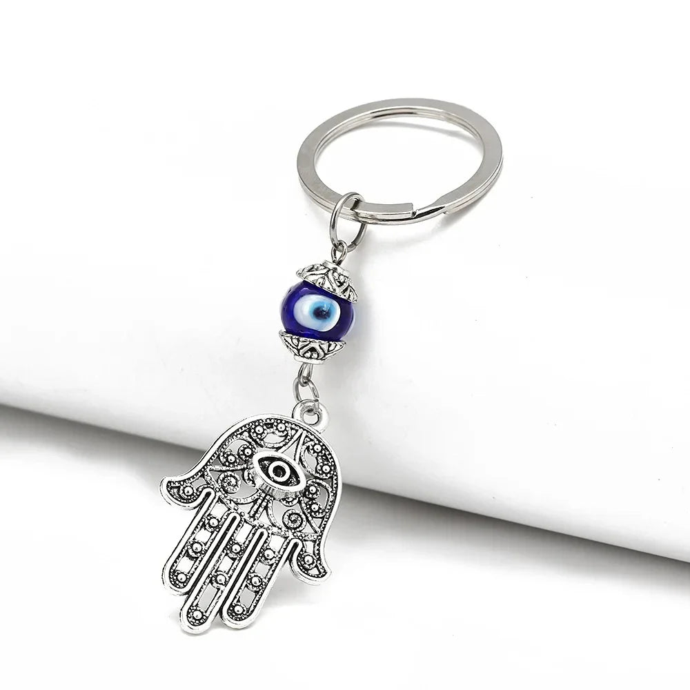 Lucky Eye Fatima Hand Keychain – Alloy Tree of Life Elephant Owl Blue Turkish Evil Eye Car Keyring Jewelry for Men & Women Gift