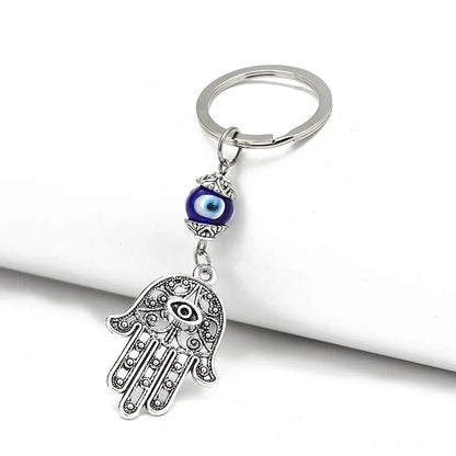 Lucky Eye Fatima Hand Keychain – Alloy Tree of Life Elephant Owl Blue Turkish Evil Eye Car Keyring Jewelry for Men & Women Gift